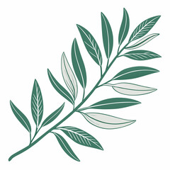 Fototapeta premium Green leafy branch clip art in flat design with shadow