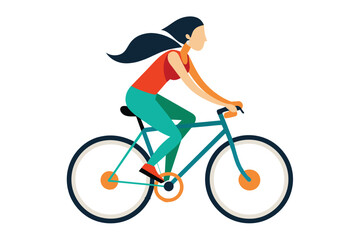 Obraz premium A simple, cartoon illustration depicting a woman riding a bicycle in casual clothing on a sunny day. The illustration is minimalist and emphasizes the activity of cycling.