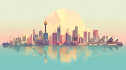 Obraz premium Sydney city skyline at sunset, geometric style.