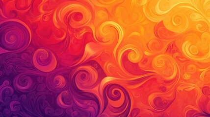Vibrant swirling patterns create a mesmerizing blend of orange and purple hues in an abstract design