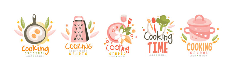 Cooking Time Logo and Label Design Vector Set