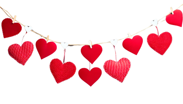 valentine hearts in a row on transparent background - Powered by Adobe