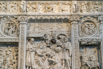 Detailed Bishop and Holy Figures Sculpture in Ávila Cathedral
