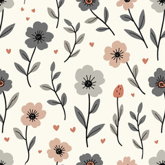 Pastel colored hand-painted daisies on white background vector seamless pattern. Delicate spring summer floral print