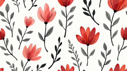 Flower and leaf seamless patterns in doodle-style tile designs with graphic format.