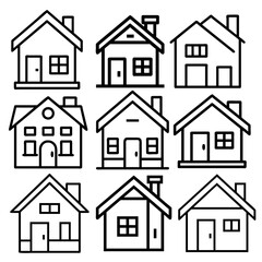 House icon set. Home vector illustration sign. Hotel symbol. Simple house symbol. Smart home icon collection. Main page pictogram in filled, thin line, outline editable Stroke. house icon, housing.