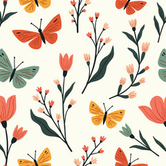 Fototapeta premium Flower and leaf seamless patterns in doodle-style tile designs with graphic format.