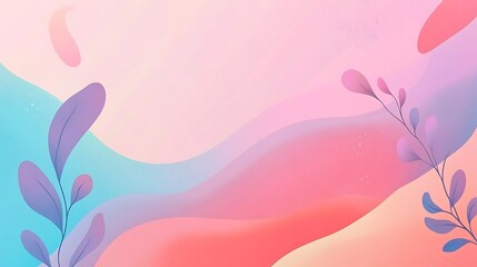 Pastel wave background with leaves.