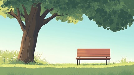 Serene park bench under a large tree. (1)
