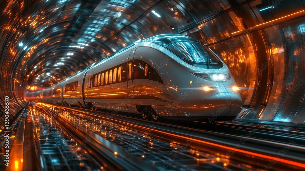 Aufkleber A sleek smarttrain operates autonomously in a high tech tunnel, showcasing advanced transportation infrastructure and AI driven automation.