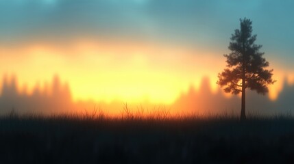 Fototapeta premium Misty Sunrise over Meadow