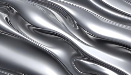 Fototapeta premium Liquid silver chrome metal surface with flowing abstract waves and glossy reflections. Futuristic high-gloss background in platinum, graphite, and titanium tones. Smooth curves, digital fluid texture,