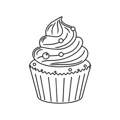 Vector illustration of a cupcake with swirled frosting and decorative sprinkles, perfect for sweet, festive, or dessert-themed designs.