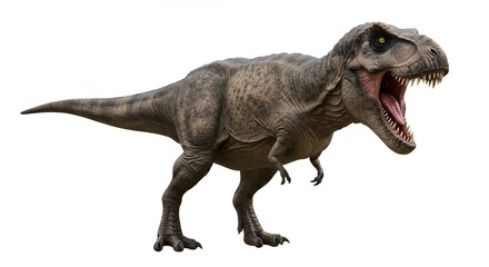 Obraz premium Ferocious Tyrannosaurus Rex Roaring Isolated on White Background Detailed Rendering