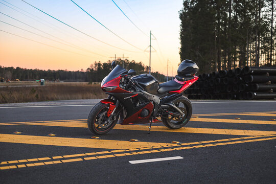 Red motorcycle in Bluffton, South Carolina, March 2, 2025