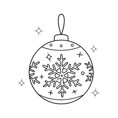 Fototapeta premium Christmas ornament vector with snowflake design and sparkles in elegant black and white line art style