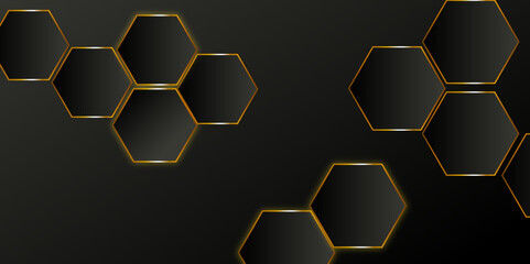 Obraz premium Abstract luxuryblack and gold gradient hexagonal geometric background. Luxury colorful 3D futuristic honeycomb mosaic background. Abstract hexagonal lines background. Vector Illustration.