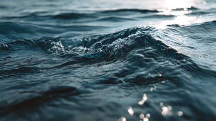 Close up of ocean waves with sunlight reflecting on the surface creating a calming atmosphere