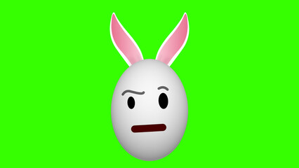 looking left side with eye brow facial expression egg on green screen. concept for easter holiday.