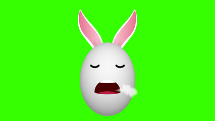 air out from mouth expression easter bunny egg on green screen. easter holiday egg animation.