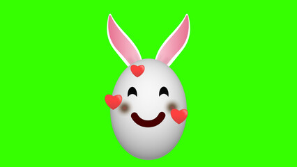 lovely and blushing facial expression easter bunny animation on green screen. concept of easter holiday.