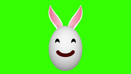 smiley expression bunny egg on green screen. cute easter egg with smiley face.