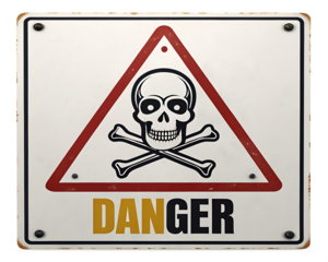 danger sign with skull and cross bones isolated on white background, PNG