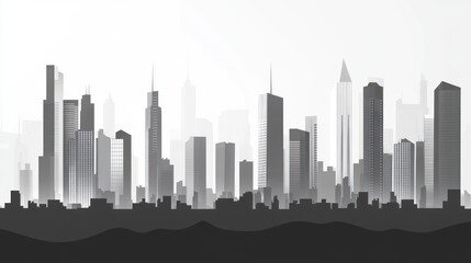 Naklejka premium Cityscape silhouette, urban skyline, hazy day, background image, illustration, possible use in posters or presentations