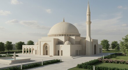 Obraz premium Architectural grandeur: A serene view of a magnificent mosque under daylight