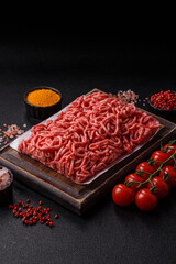 Ground beef mince fresh raw with salt and spices