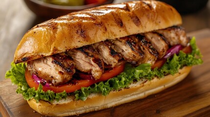 Grilled chicken sandwich on a long roll