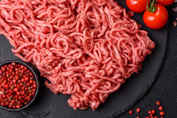 Ground beef mince fresh raw with salt and spices