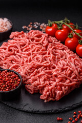 Ground beef mince fresh raw with salt and spices
