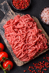 Ground beef mince fresh raw with salt and spices
