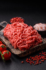Ground beef mince fresh raw with salt and spices
