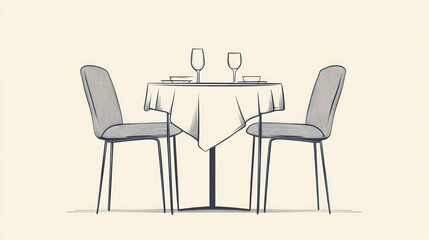 Restaurant table setting,  illustration, empty.  Dining scene.  Possible use stock photo for restaurant menus, ads, websites