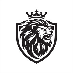 Royal Lion Head Logo with Crown and Shield in Bold Black Silhouette Style