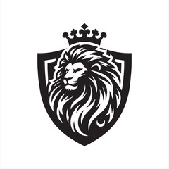 Royal Lion Head Logo with Crown and Shield in Bold Black Silhouette Style