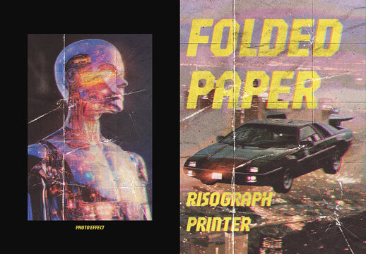 Folded Paper Risograph Printer Photo Effect