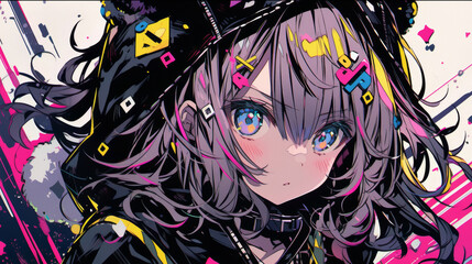 Vibrant Anime Girl Portrait: A Burst of Color and Style