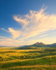Obraz premium Golden Hour Landscape: Rolling Hills, Dramatic Clouds, Scenic Beauty