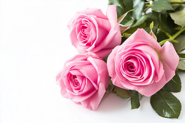 Fototapeta premium Conjunto de três rosas rosé em fundo branco