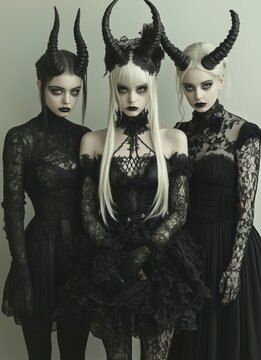 3 femmes photographi&eacute;es dans le style gothique chic en studio