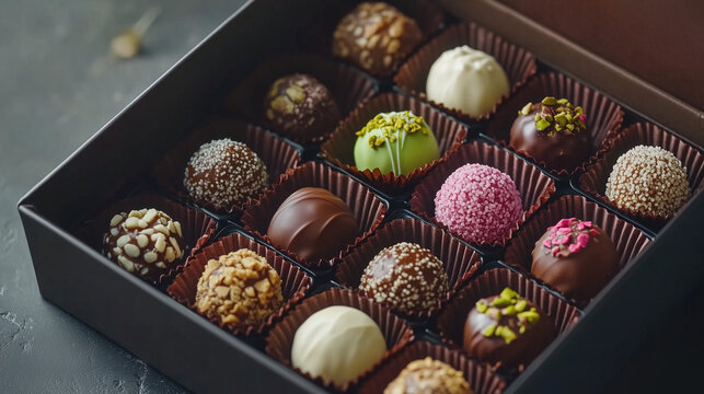 Diversas trufas de variados sabores vistas levemente de cima