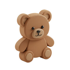 Flat Teddy Bear, 3d rendering icon, isolated on white background, cartoon plastic style, cute doll