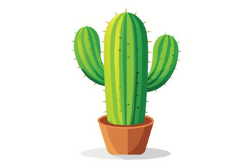 A tall, green cactus with multiple arms stands in a brown pot, highlighting its spiky appearance and vibrant color against a plain background.