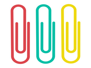 Set of colored paper clips. Red, yellow, green. Doodle illustration