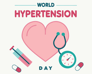Pink Heart with Medical Tools for World Hypertension Day Awareness.