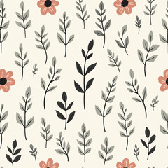 Seamless floral pattern flowers leaves color vector background summer spring