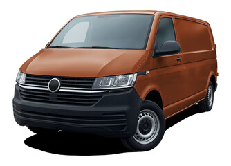 Modern European cargo minibus, front side view isolated on white background in png format, brown color.